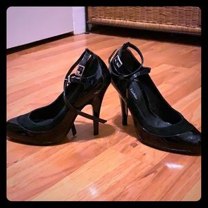 Black double strapped stilettos